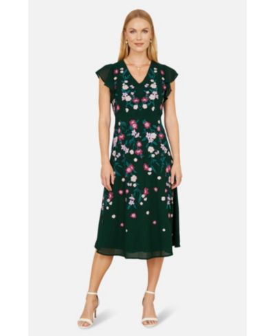 Женское платье Yumi Floral Embroidered V-Neck Midi