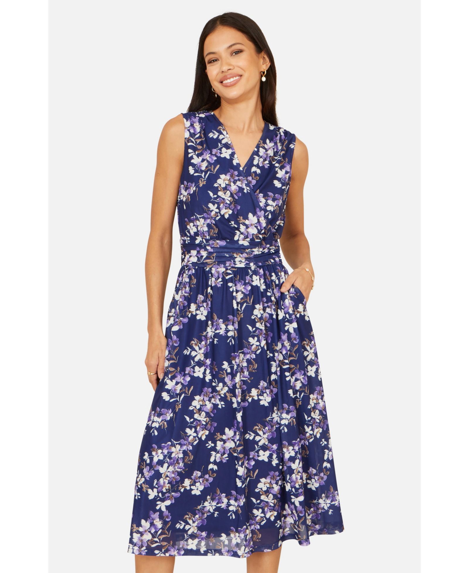 Yumi Женский Blossom Print Mesh Stretch Midi Dress