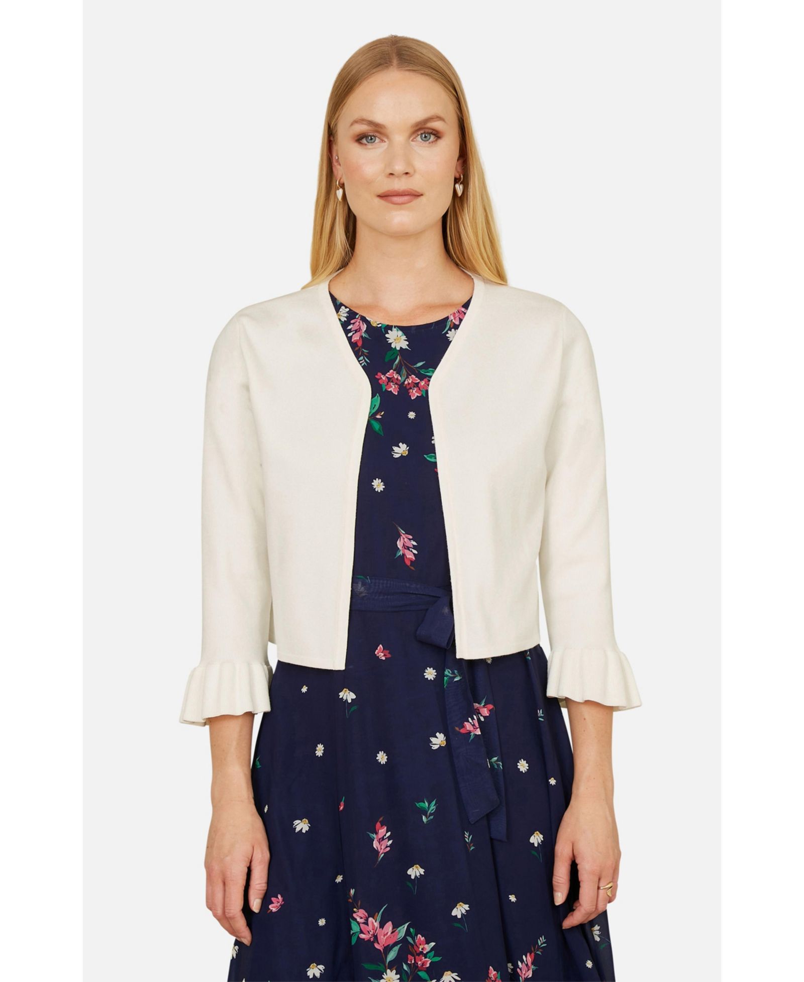 Yumi Women's Bell Sleeves Cropped Cardigan