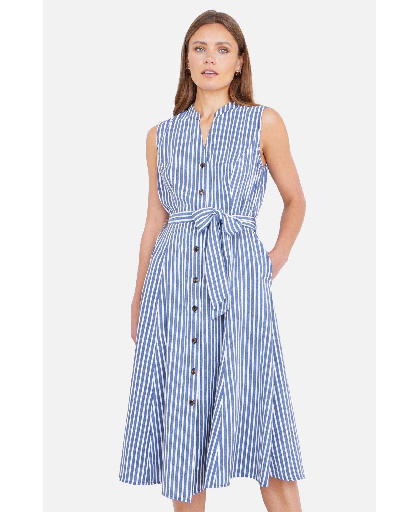 Женское платье Yumi Stripe Midi Sleeveless Shirt Dress