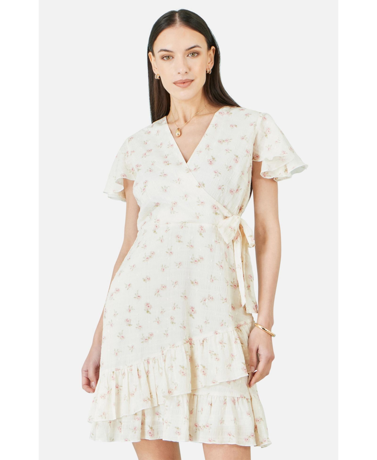 Yumi Женское платье Wrap Over Frill Rose Print