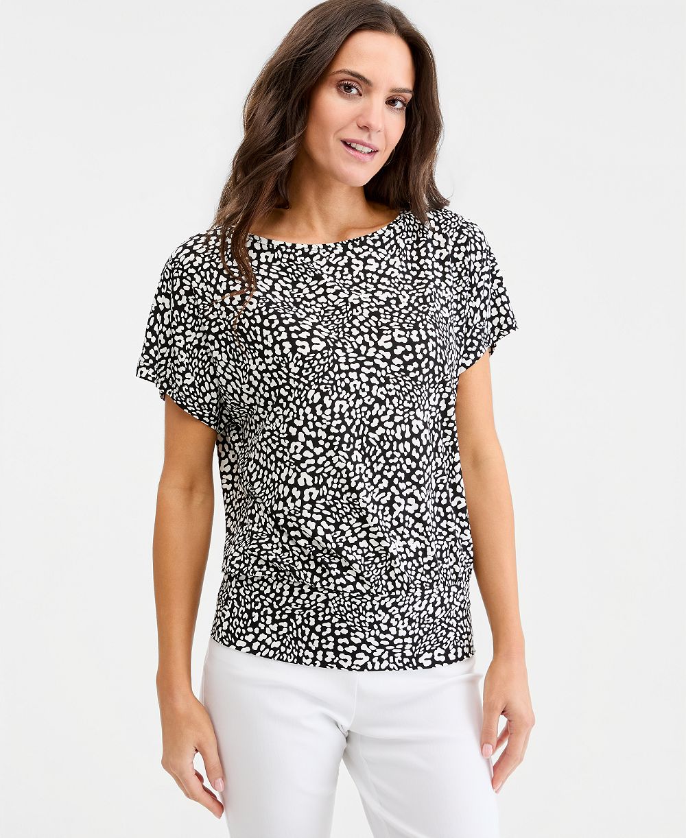 JM Collection Women's Printed Boatneck Banded-Bottom Knit Top, Macy's Exclusive