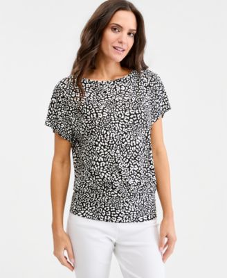 JM Collection Petite Printed Boatneck Banded-Bottom Knit Top, Macy's Exclusive