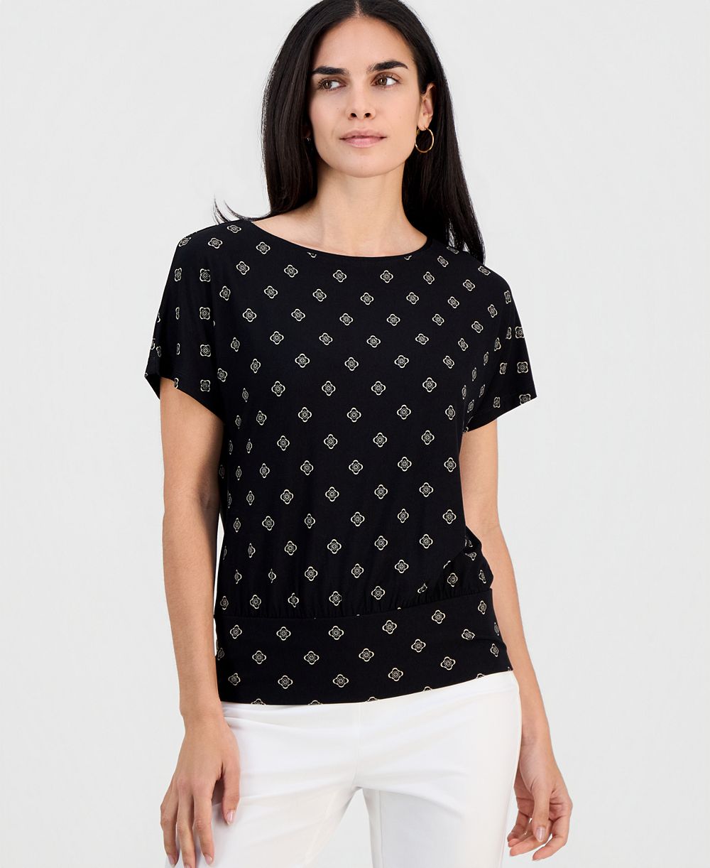 JM Collection Petite Sofia топ с воротником лодочкой и полосатым краем