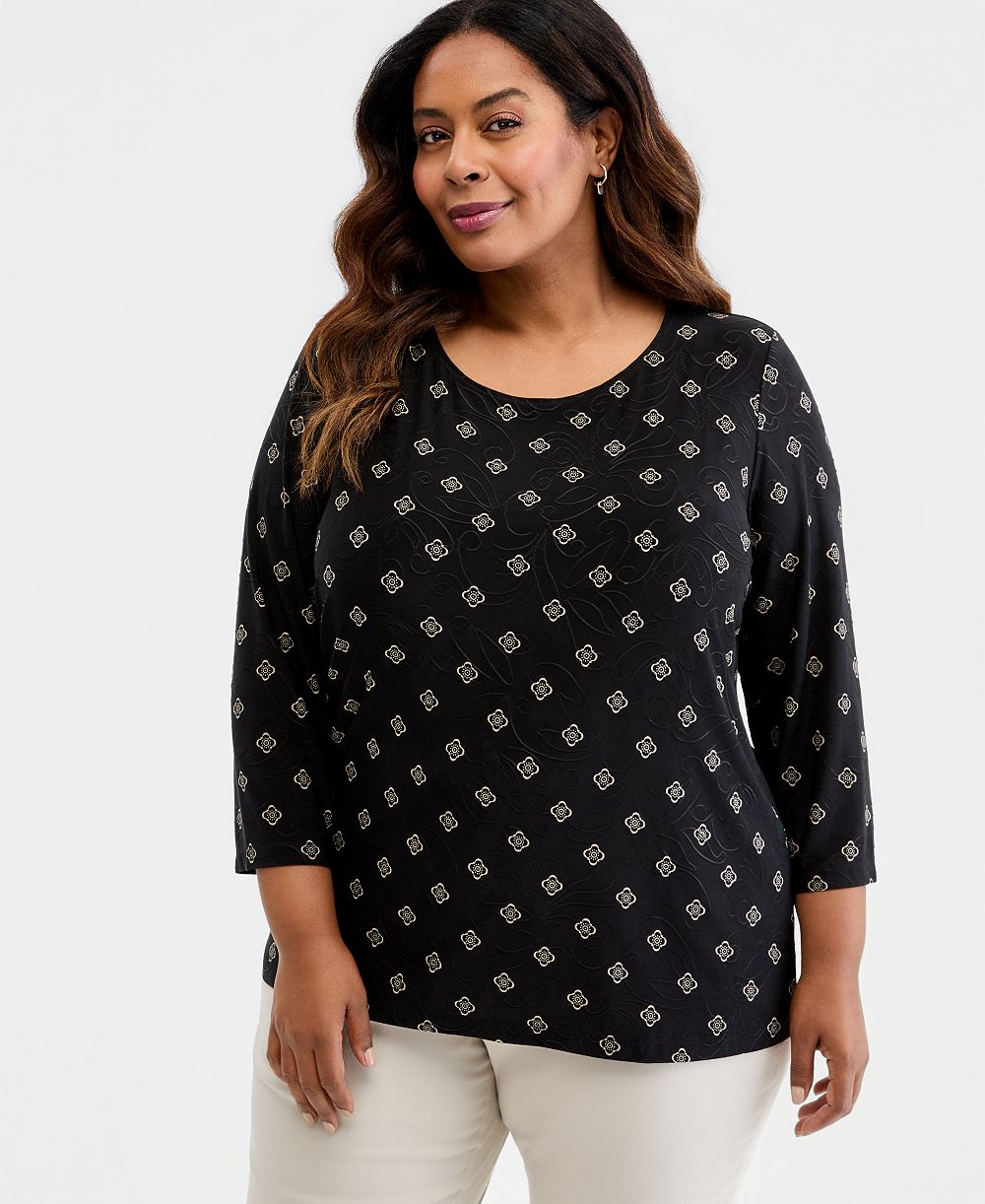 Женский жаккардовый топ JM Collection Plus Size Sofia Tile 3/4-Sleeve