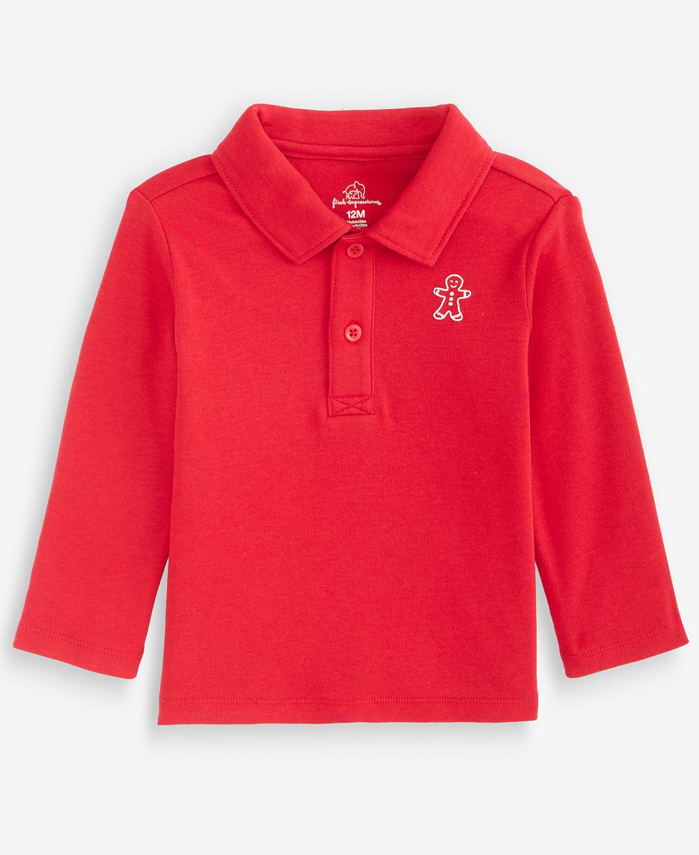 First Impressions Baby Boys' 3M-24M Mix & Match Long-Sleeve Gingerbread Polo T-Shirt, Macy's Exclusive