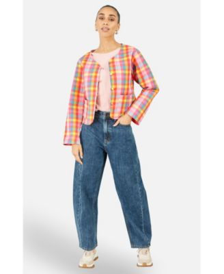 Yumi Женский стеганый хлопковый куртка reversible в клетку