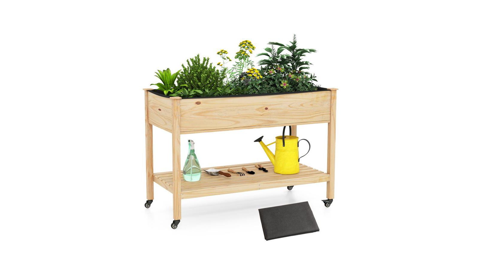 Slickblue Portable Wooden Raised Garden Bed with Legs and Wheels