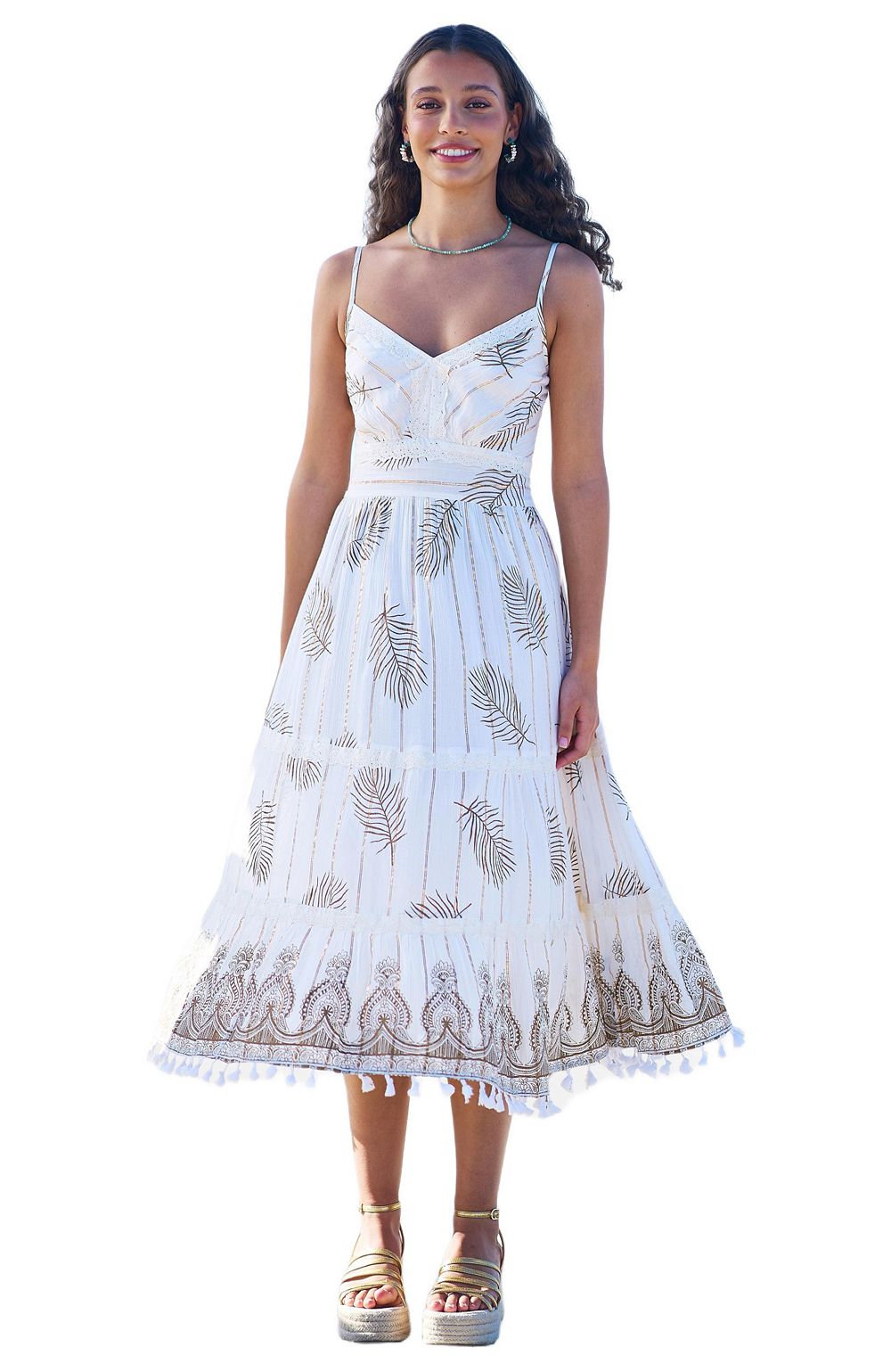 Женское летнее миди-платье Yumi Women's Foil Print Lace Trim Midi Sun Dress