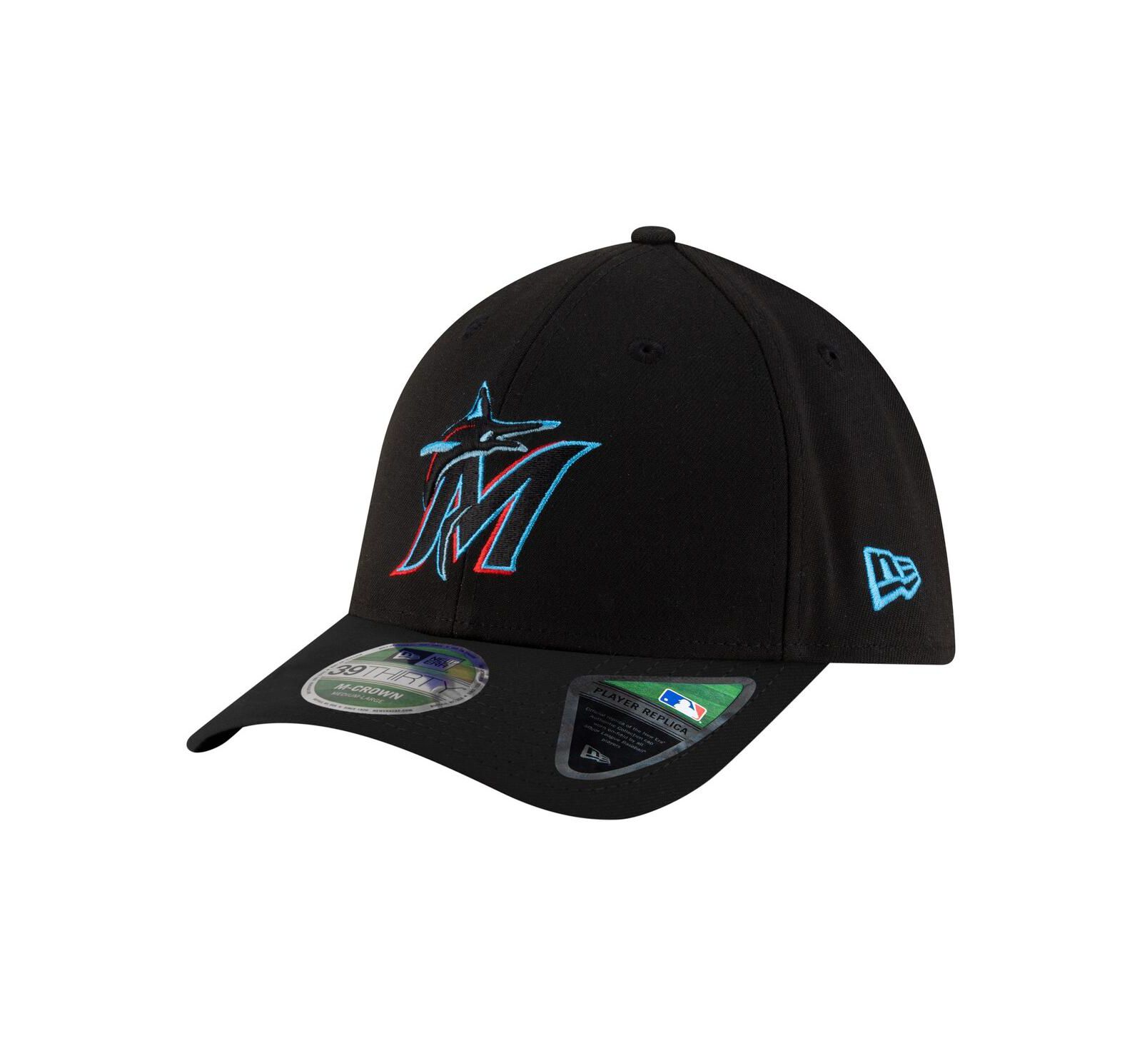 Мужская кепка New Era Miami Marlins Player Replica 39THIRTY M-Crown Flex Black