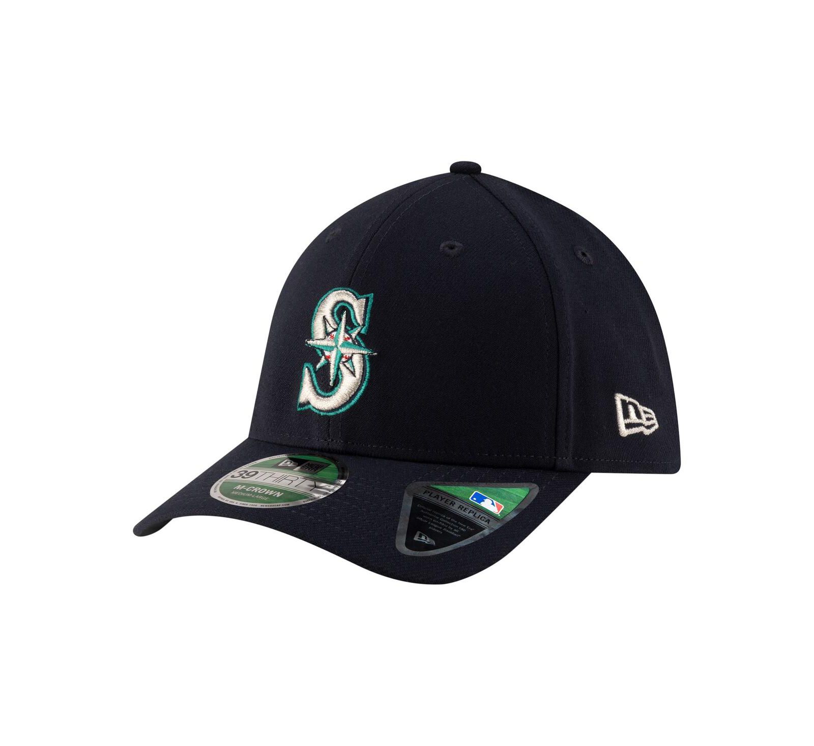 Кепка New Era Men's Navy Seattle Mariners Player Replica 39THIRTY M-Crown Flex