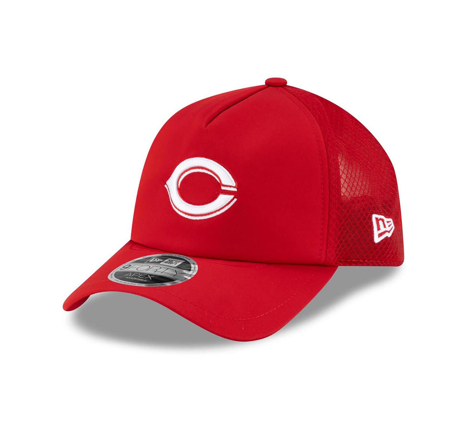 New Era Men's Red Cincinnati Reds 2026 Batting Practice Apex 9FORTY Adjustable Trucker Hat