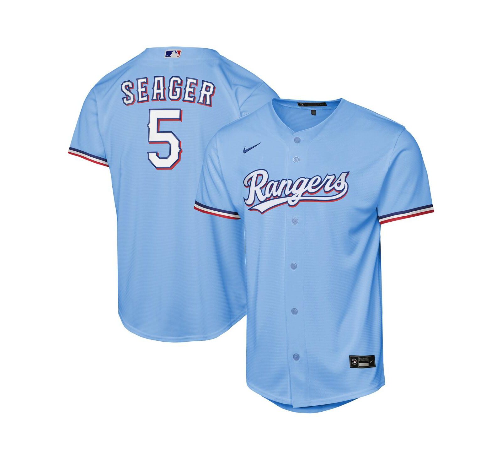 Детская реплика джерси Nike Corey Seager для команды Texas Rangers, светло-голубая, для мальчиков