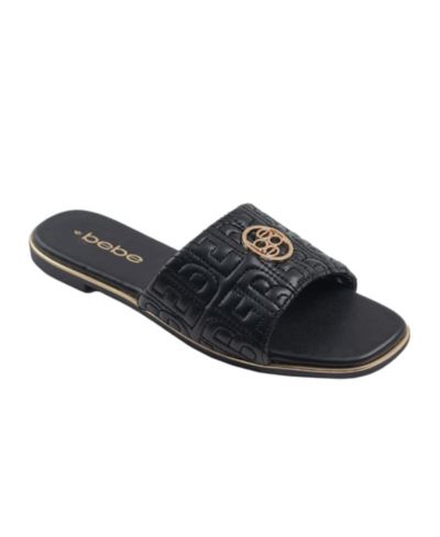 bebe Women's Fashion Sandal with Quilted Repeat Logo and Medallion