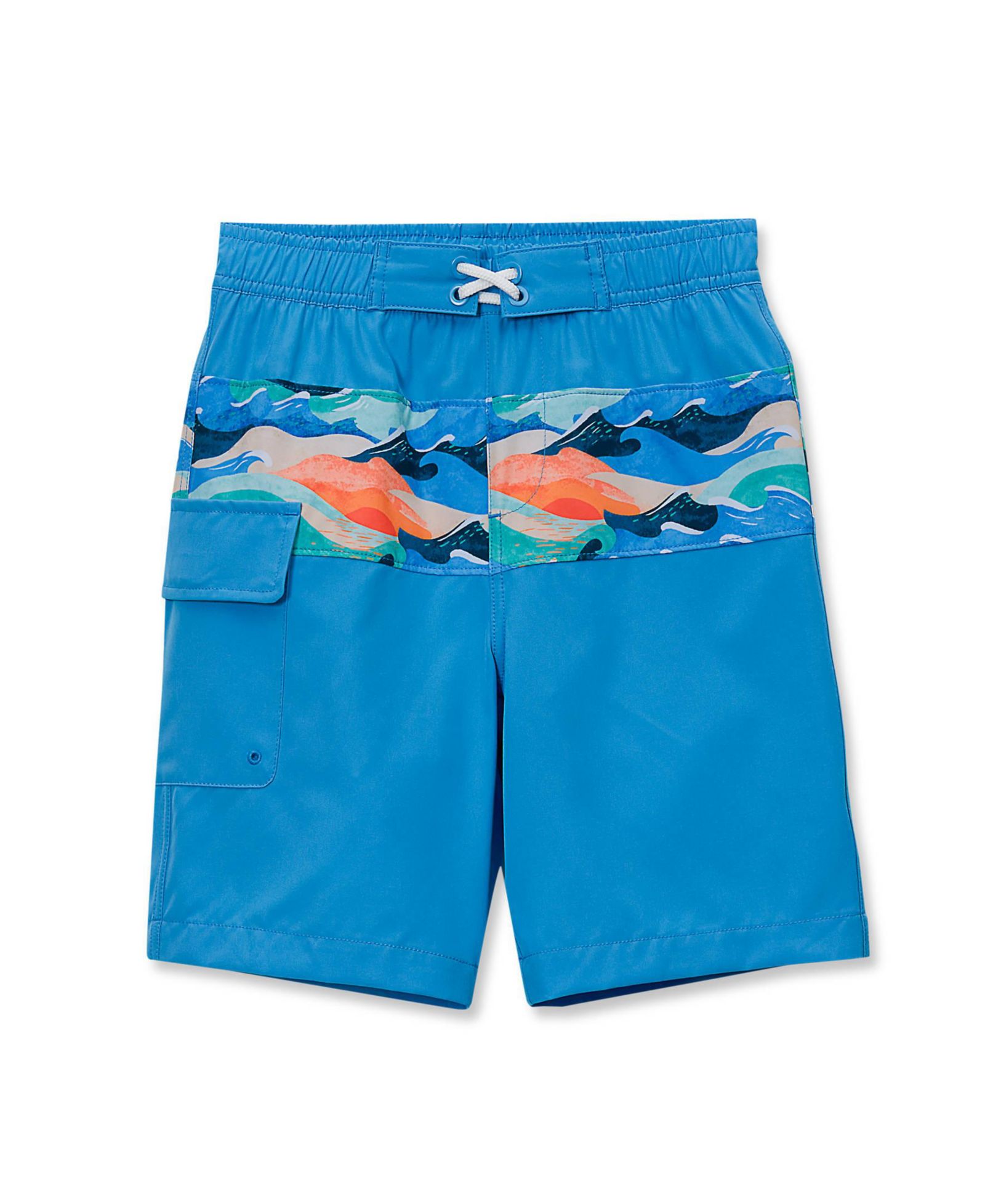 Lands' End Boy Child Chlorine Resistant Stretch Print Blocked Hydroliner Board Swim Trunks