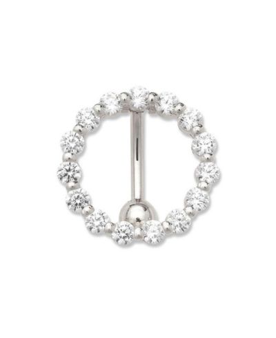 Curata Jewelry Solid 14k Yellow or White Gold 14g Cubic Zirconia Large Circle Top Mount Belly Button Ring