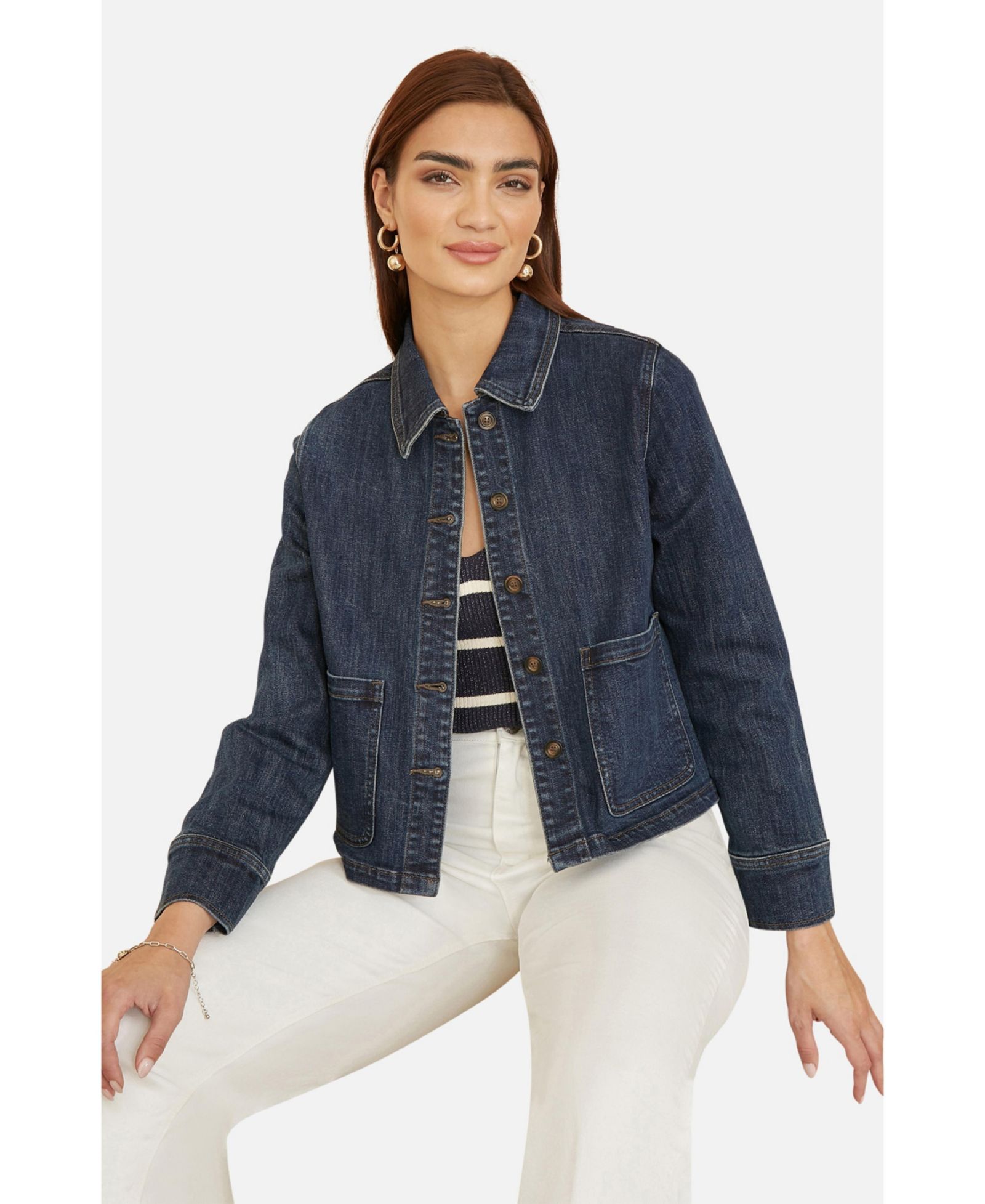 Yumi Women's Denim Jacket With Patch Pockets