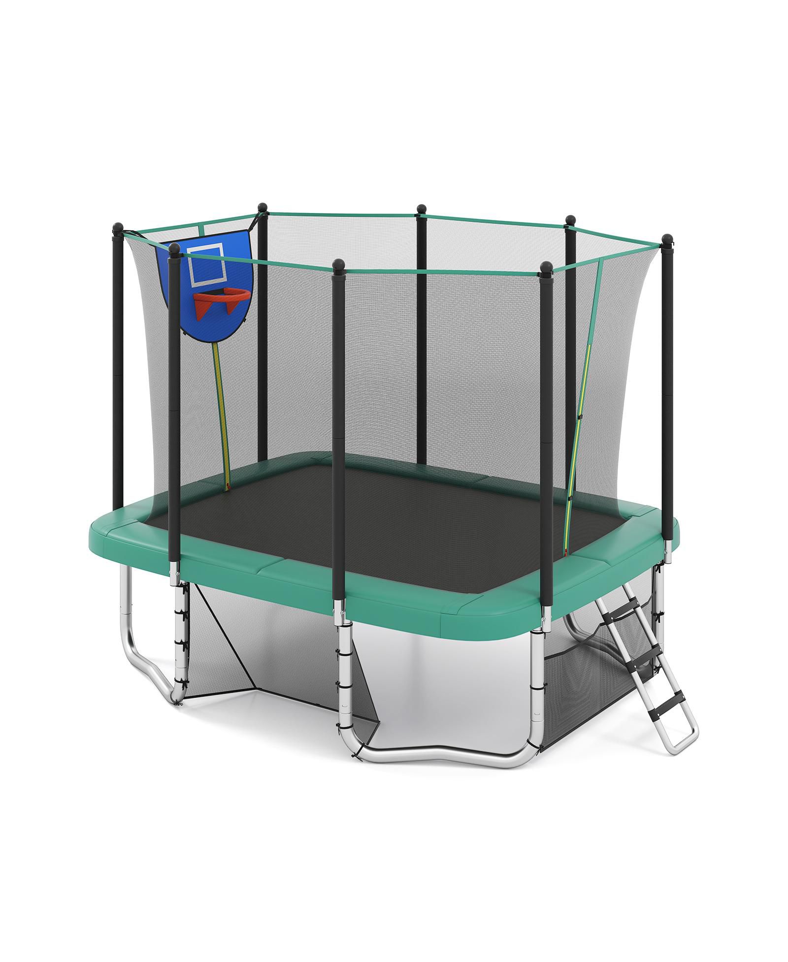Outdoor Rectangle Trampoline 10x8 FT with Basketball Hoop Set