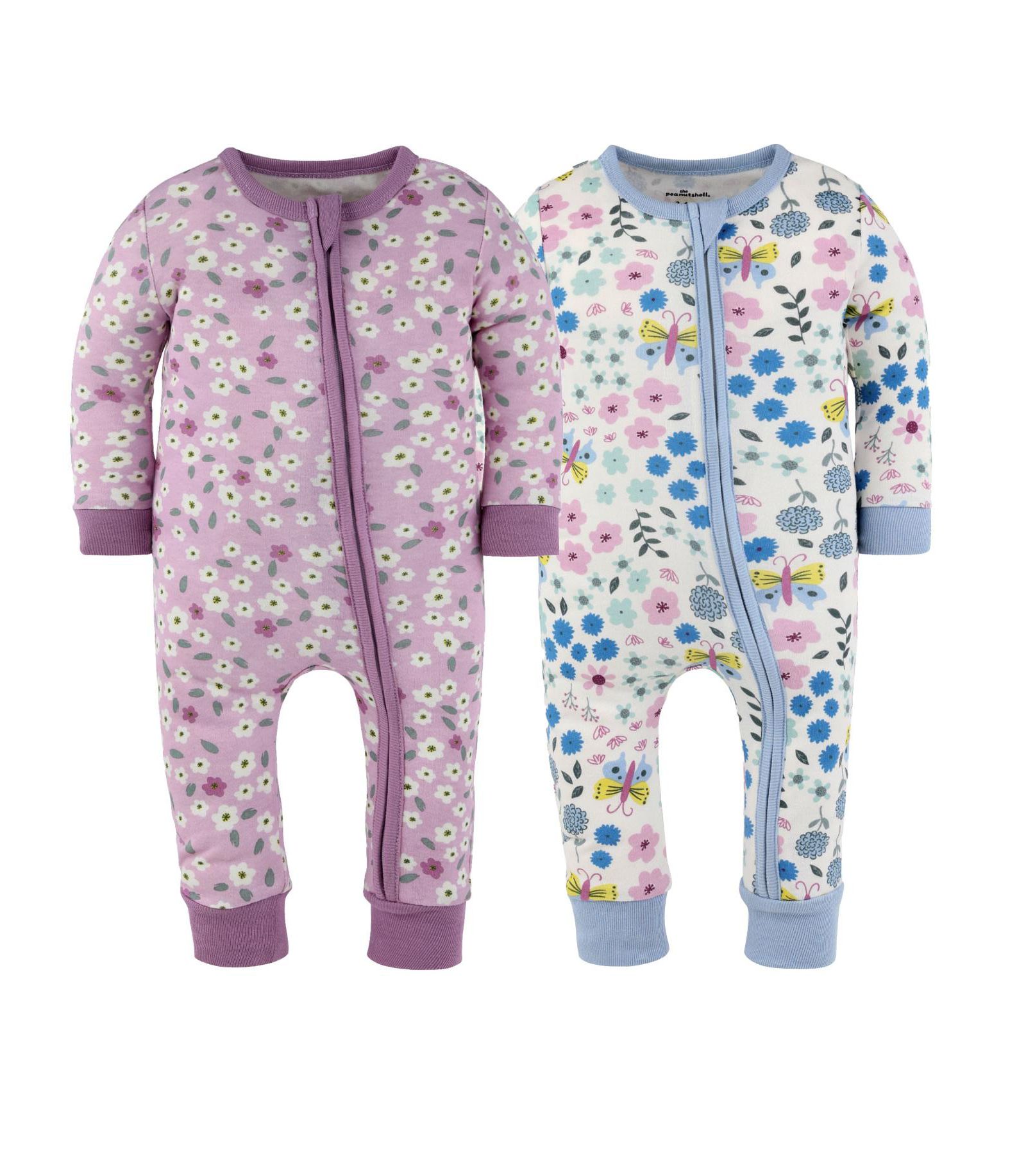 The Peanutshell Baby Girls Blissful Florals Cotton Footless Pajamas for Girls, 2 Pack