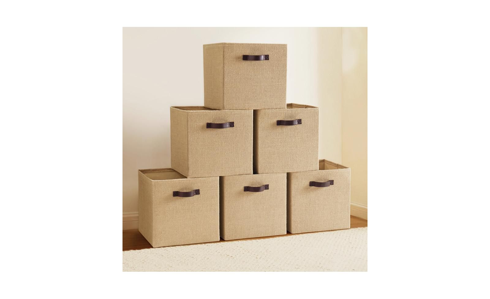 Ornavo Home 6 Pack Jute Storage Cube Bin Shelf Basket with Handles