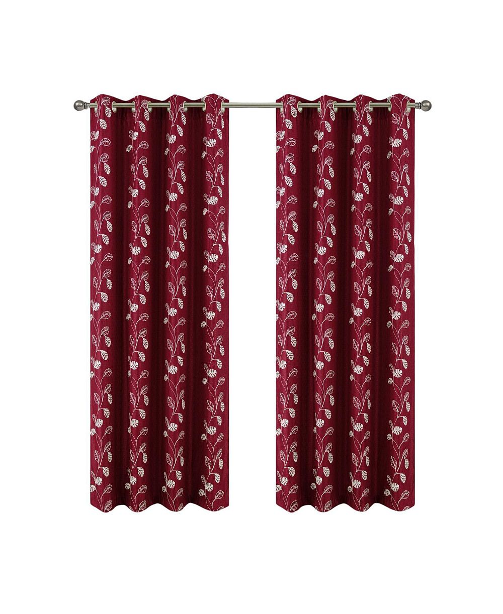 RT Designers Collection 100% Polyester 140 GSM Reed Embroidered Grommet Curtain Panel Burgundy