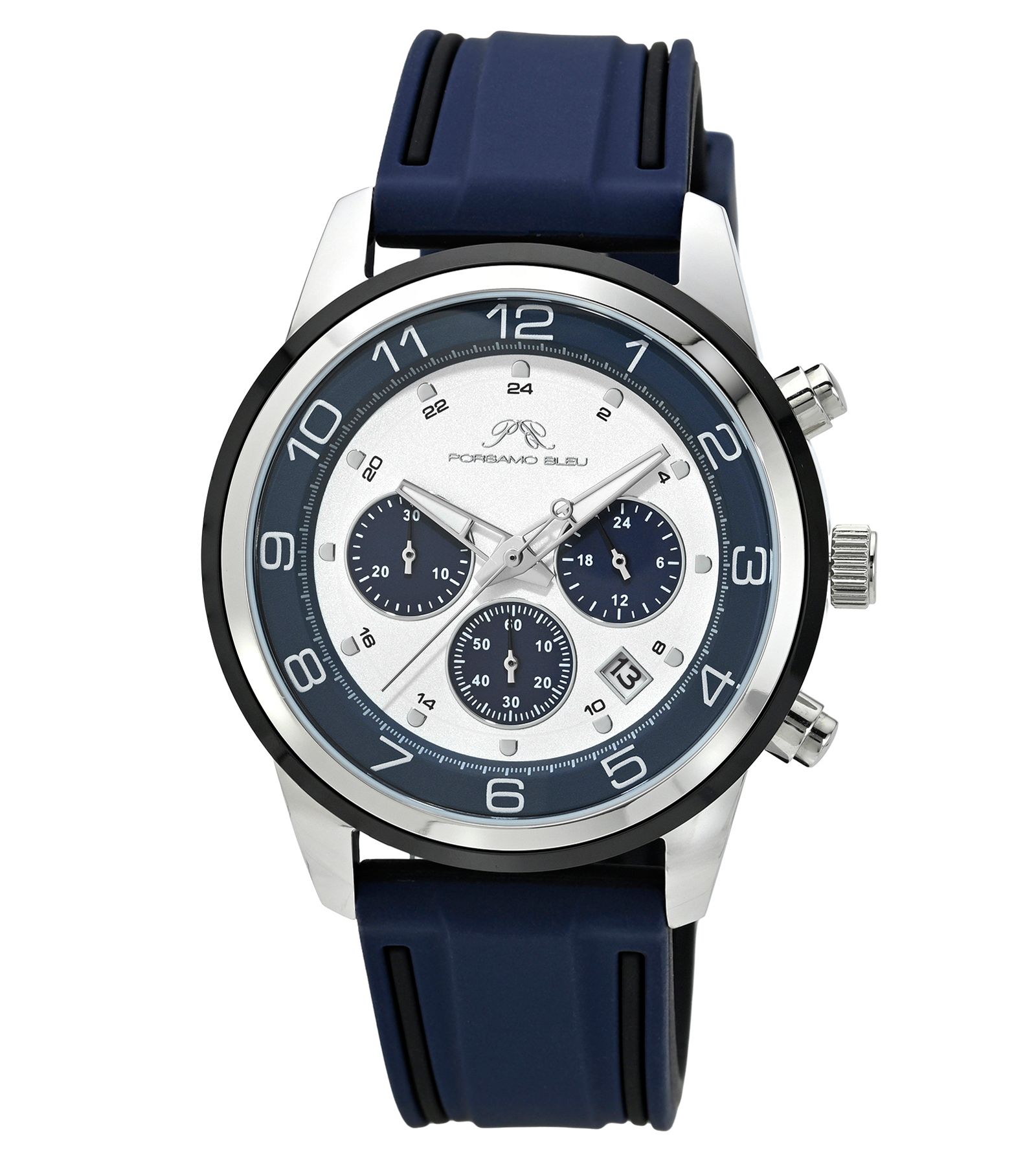Porsamo Bleu Men's Arthur Chronograph Blue Silicone Strap Watch 44 mm
