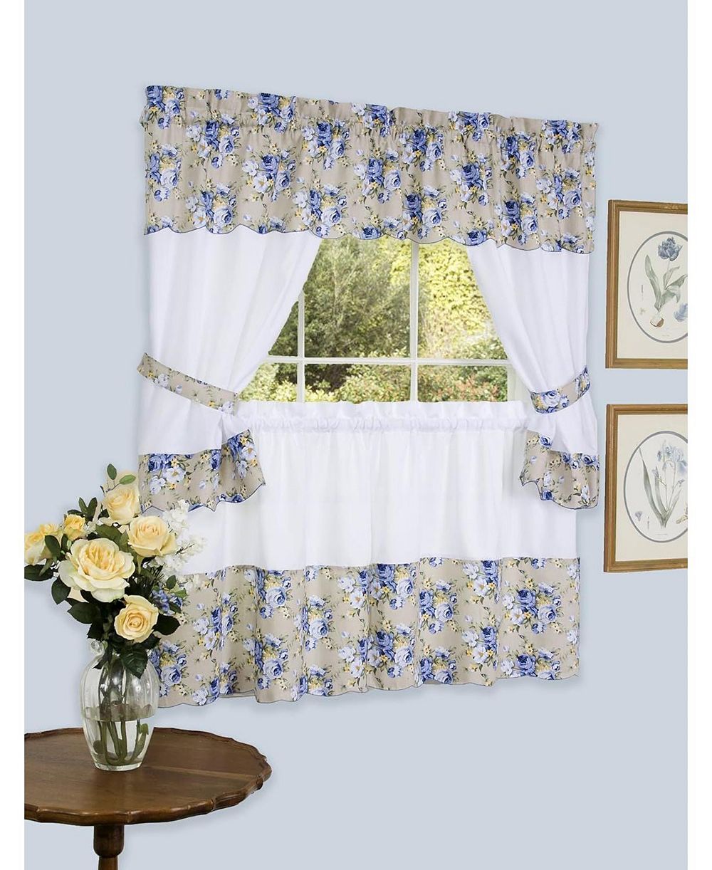 Kate Aurora 5 Piece Floral Cafe Rod Pocket Kitchen Curtain and Valance Set