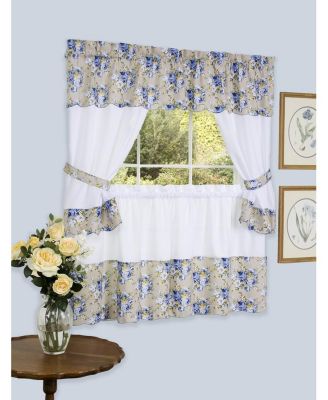 Kate Aurora 5 Piece Floral Cafe Rod Pocket Kitchen Curtain and Valance Set