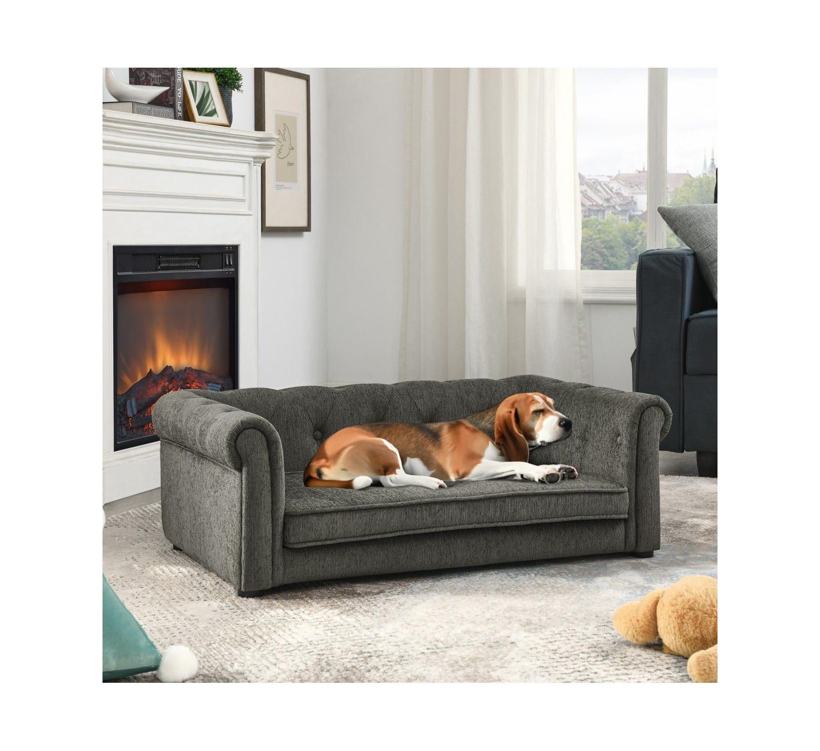 6thdruple Modern Light Gray Raised Dog Sofa for Small and Medium Breeds