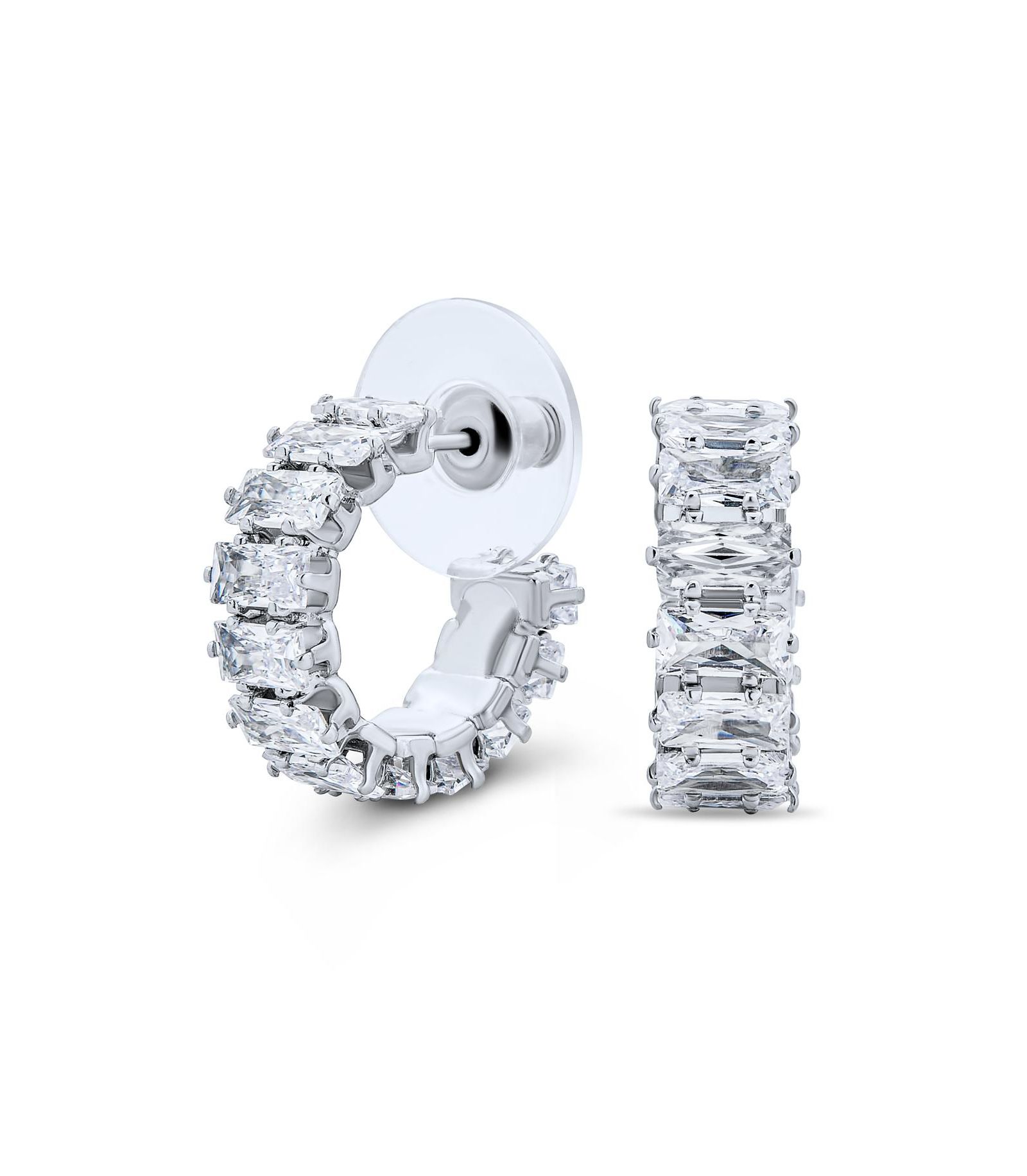 Серьги-кольца Bling Jewelry Classic Timeless Emerald Cut CZ Cubic Zirconia Huggie Mini Hoop 0.5 Inch Dia