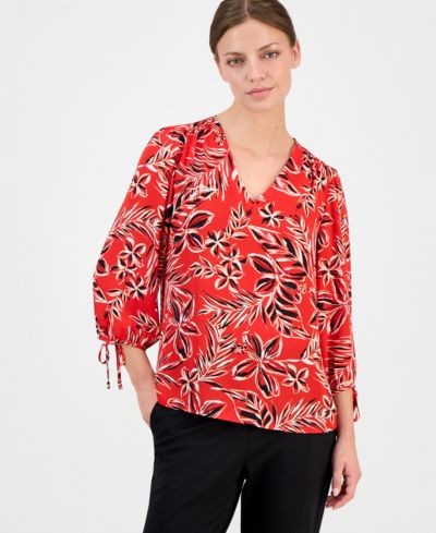 Anne Klein Essentials Женский топ с принтом и рукавом 3/4, Petite
