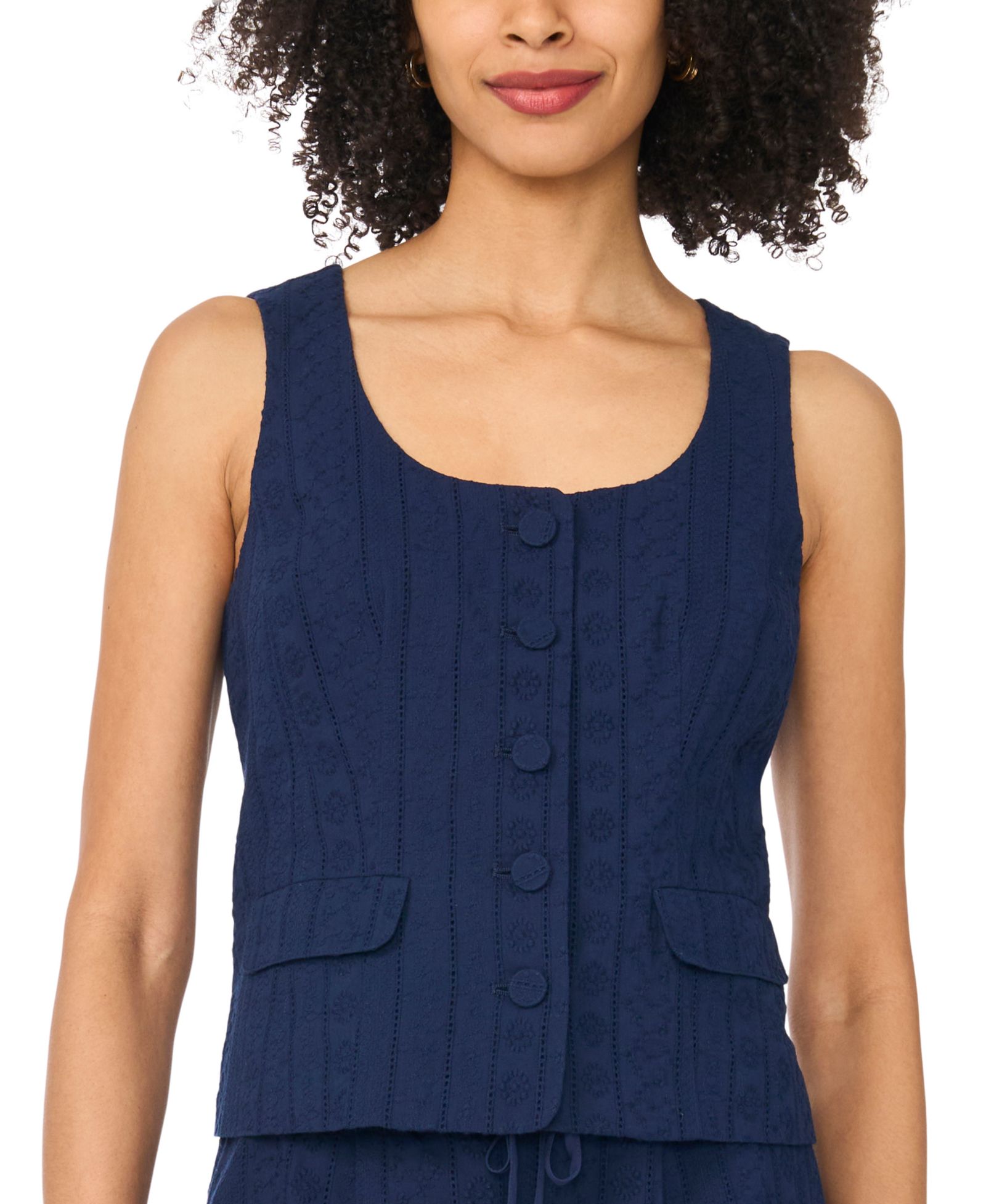 CeCe Women's Scoop Neck Button-Down Vest Top
