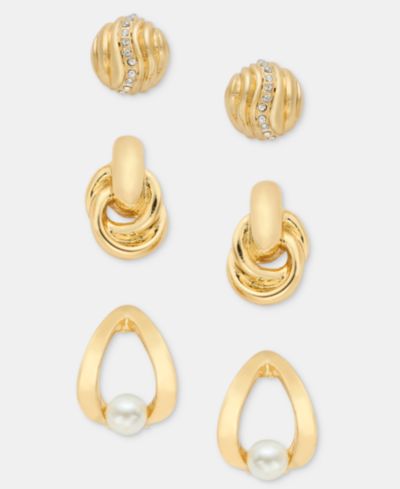 Anne Klein 3-Pc. Set Stud, Drop & Hoop Earrings