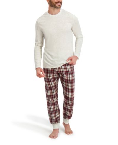 Hanes Men's Long Sleeve Crew Flannel Sleep Set