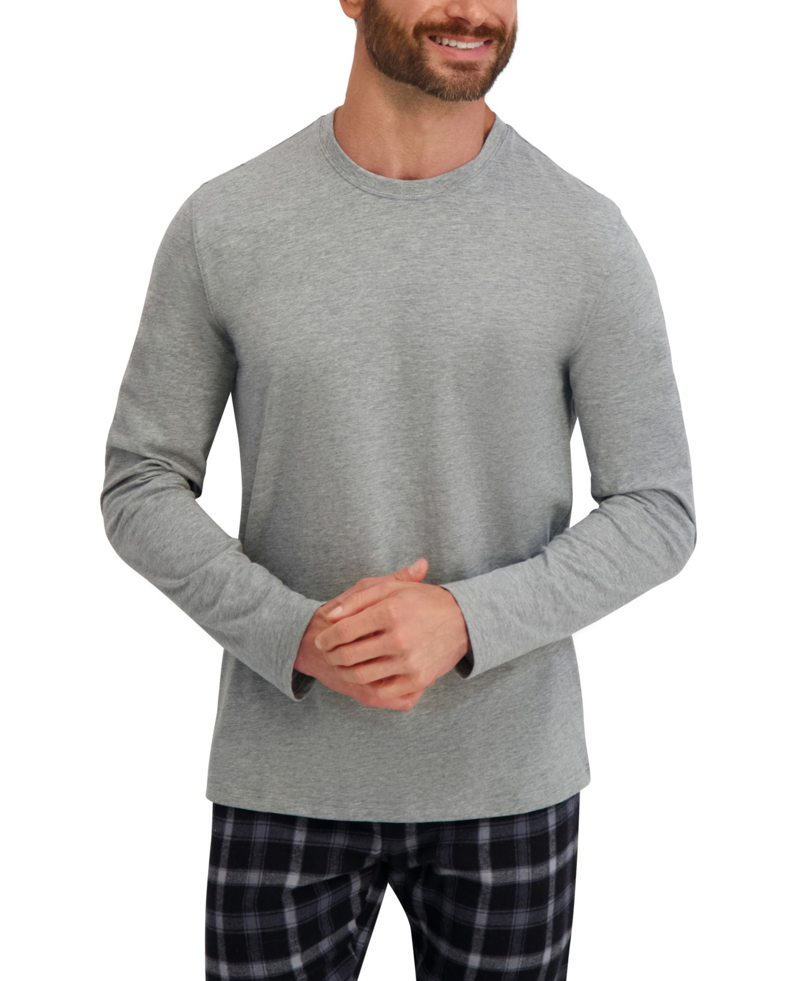 Hanes Men's Long Sleeve Crew Flannel Sleep Set