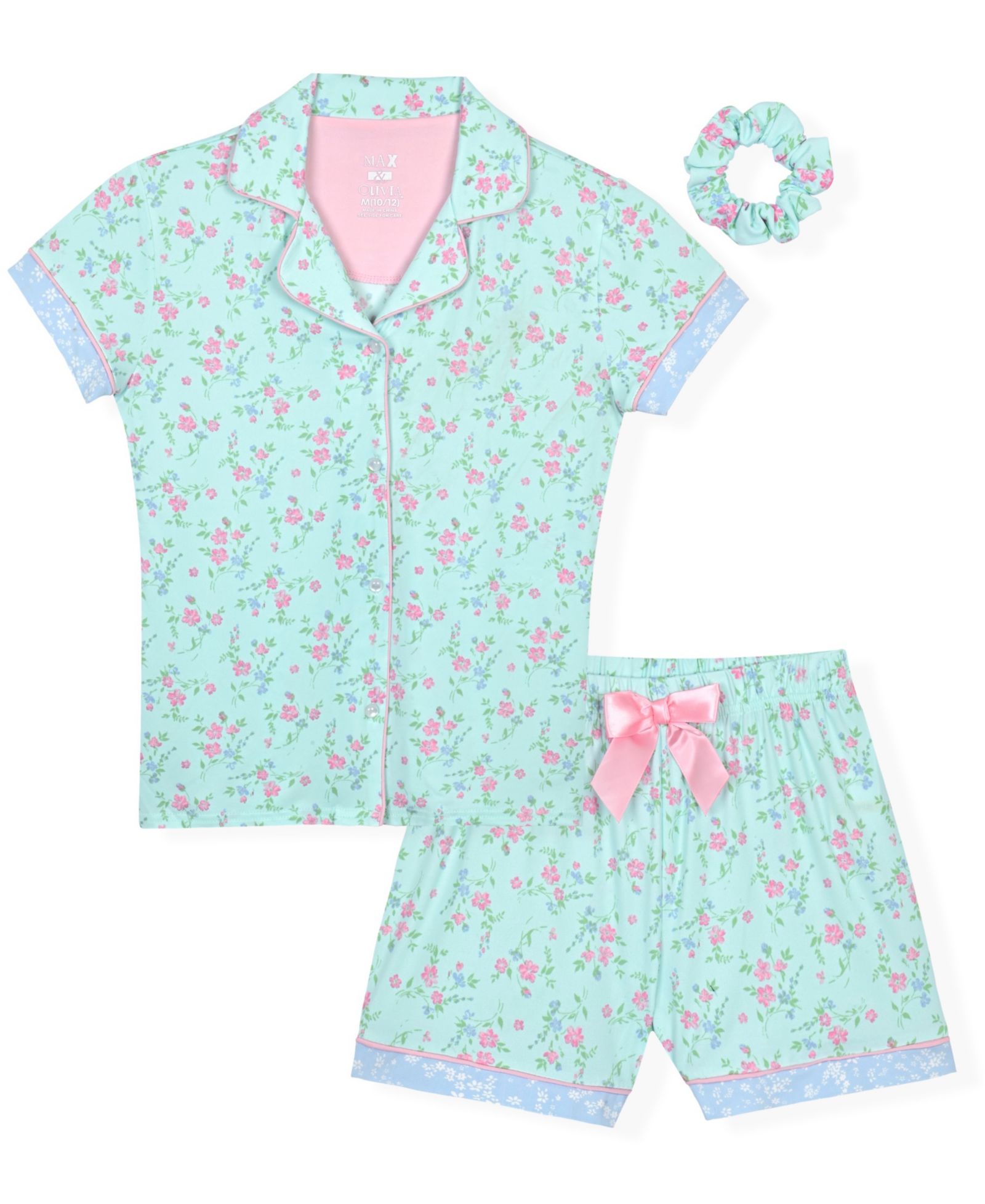 Детский комплект Max & Olivia: топ с коротким рукавом и шорты с цветочным принтом Mint, 3-Piece Set