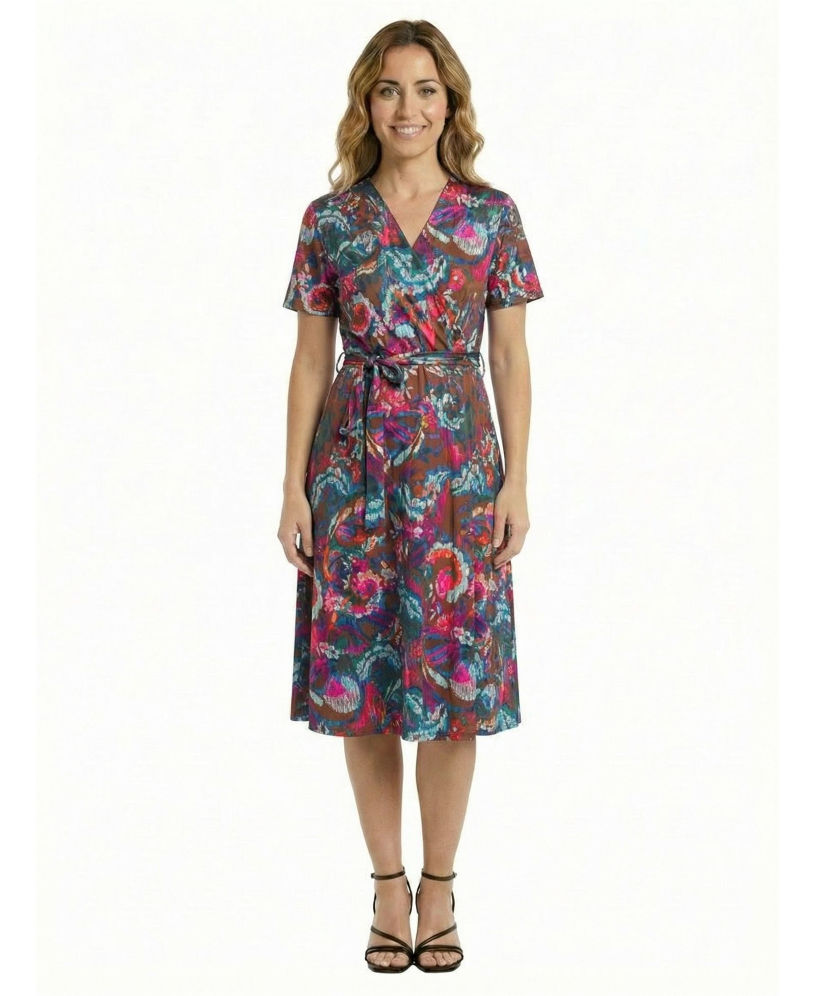 Платье 24seven Comfort Apparel Petite Paisley Print Short-Sleeve Tie Waist