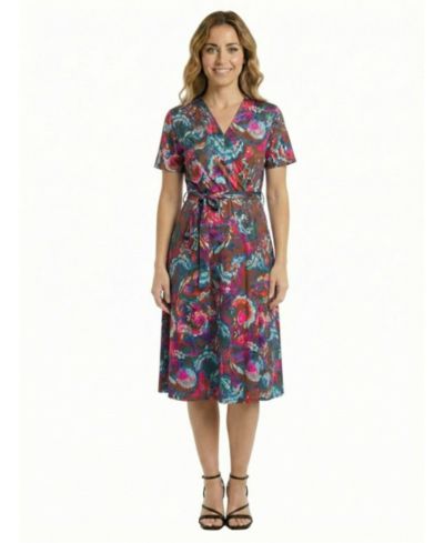 Платье 24seven Comfort Apparel Petite Paisley Print Short-Sleeve Tie Waist