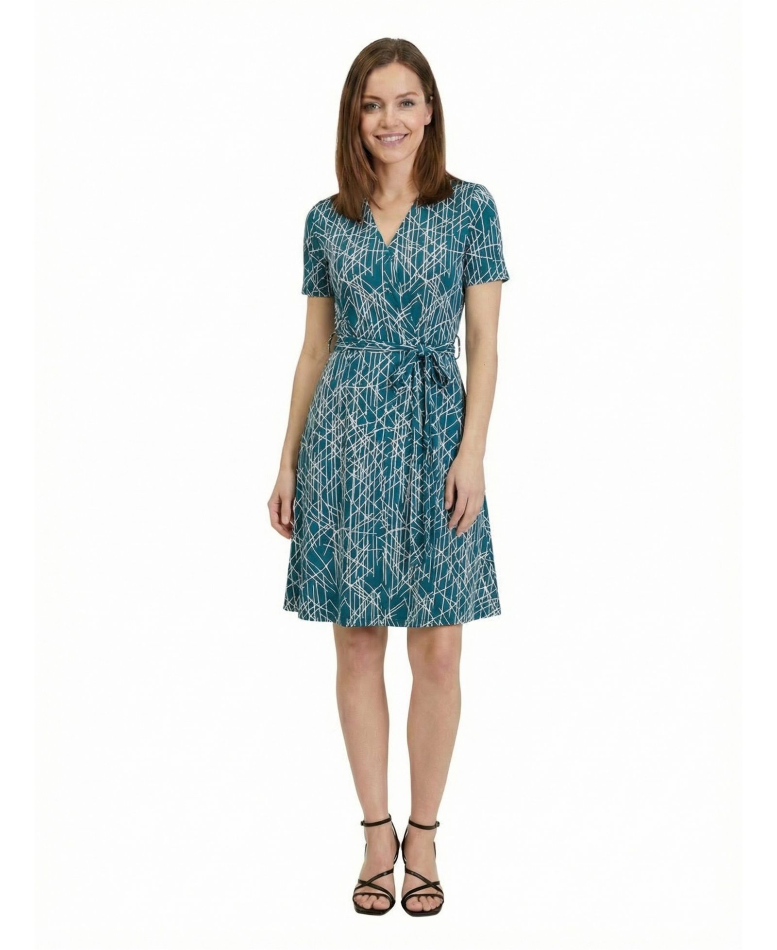 Женское платье 24seven Comfort Apparel Petite Geometric Print V-Neck Tie Waist