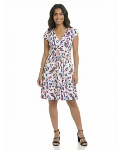 24seven Comfort Apparel Petite Animal Cap-Sleeve Knee-Length Dress