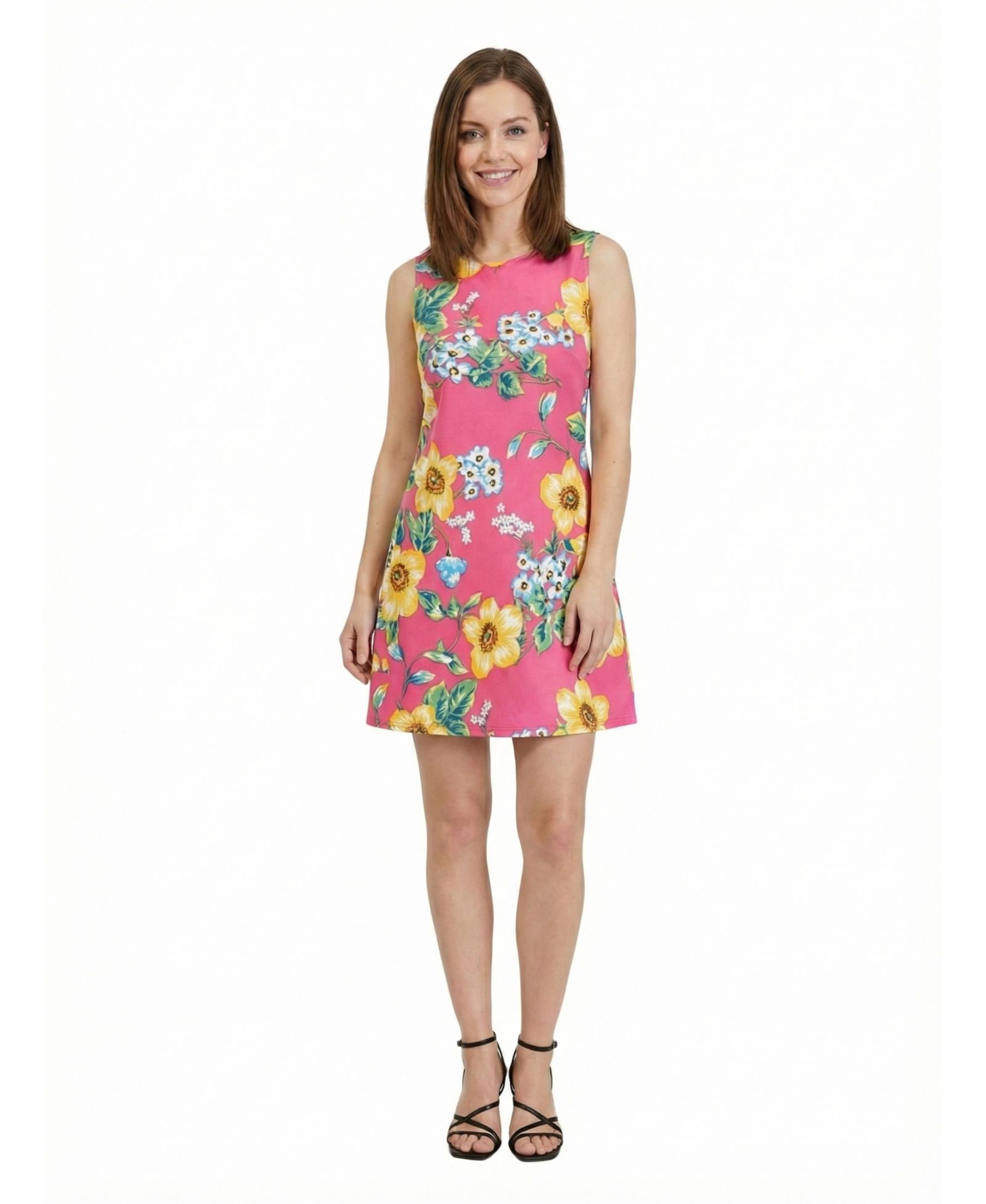 24seven Comfort Apparel Petite Pink Floral Sleeveless A-Line Dress