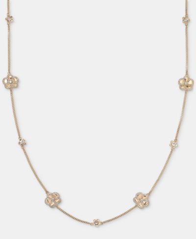KARL LAGERFELD PARIS Gold-Tone 36" Pavé Orchid Strandage Necklace
