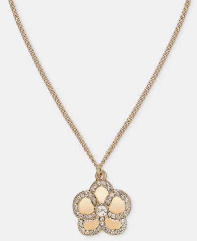 KARL LAGERFELD PARIS Gold-Tone Pavé Orchid Pendant Necklace