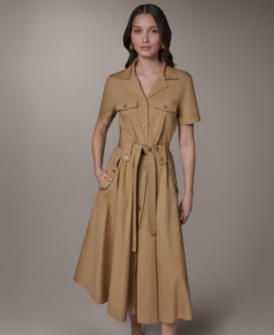 Donna Karan Weekend Женское миди-платье с коротким рукавом и поясом