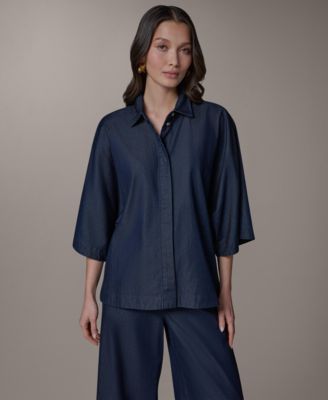 Женская хлопковая рубашка Donna Karan Weekend Bali Dolman Denim Button-Down