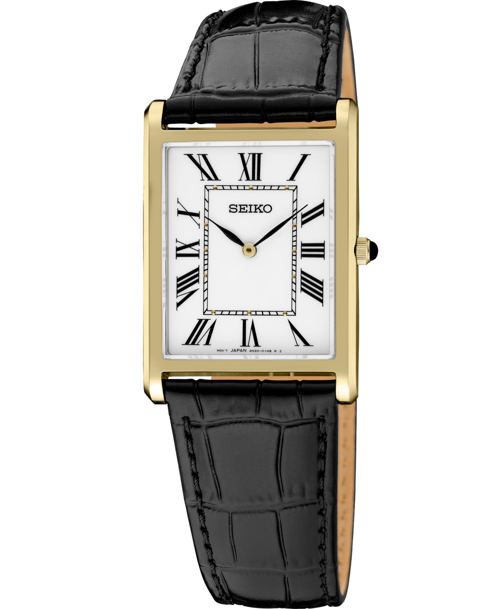 Seiko Men's Gold Leather Strap Watch, 27.2mm