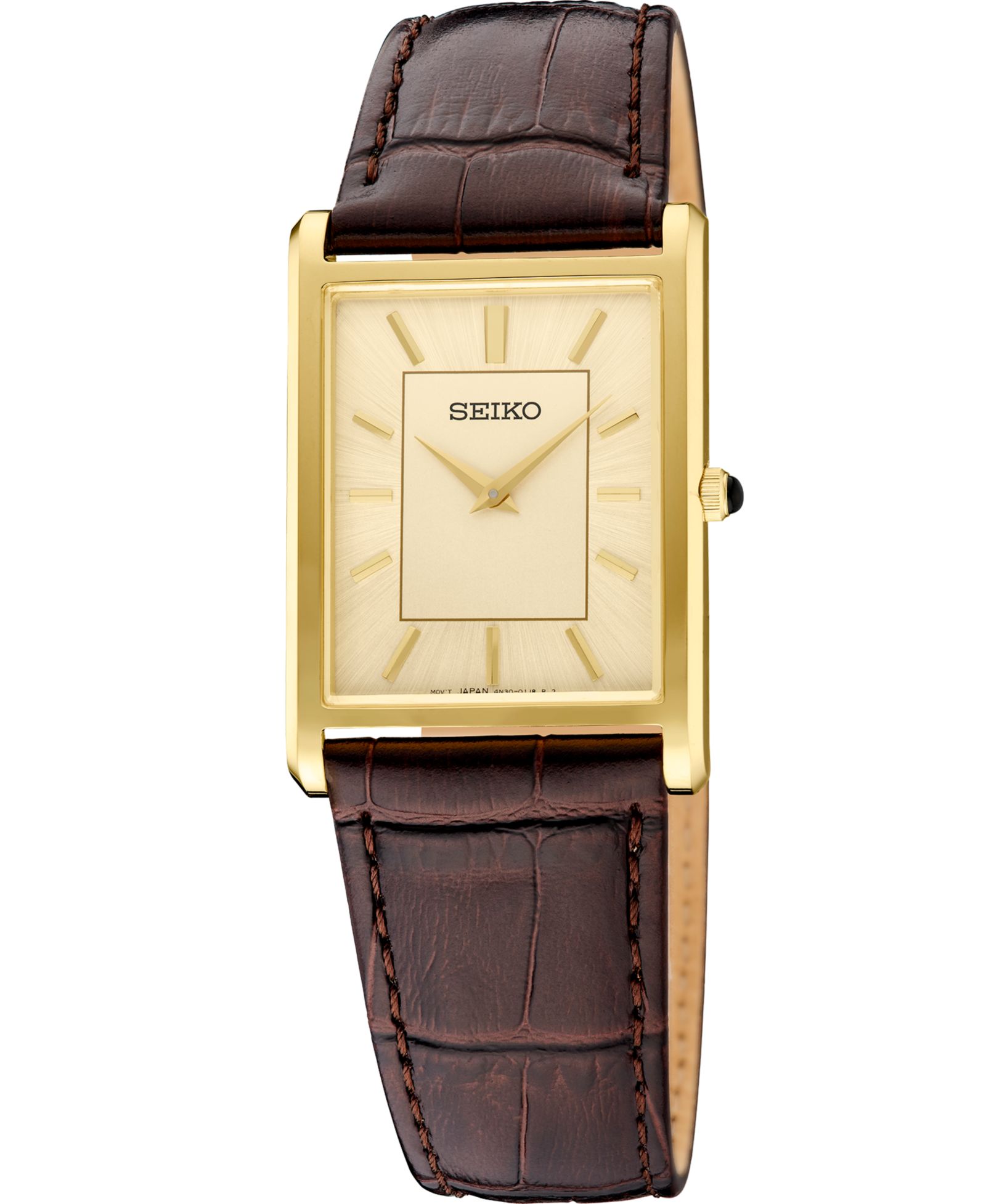 Seiko Men's Gold Leather Strap Watch, 27.2mm