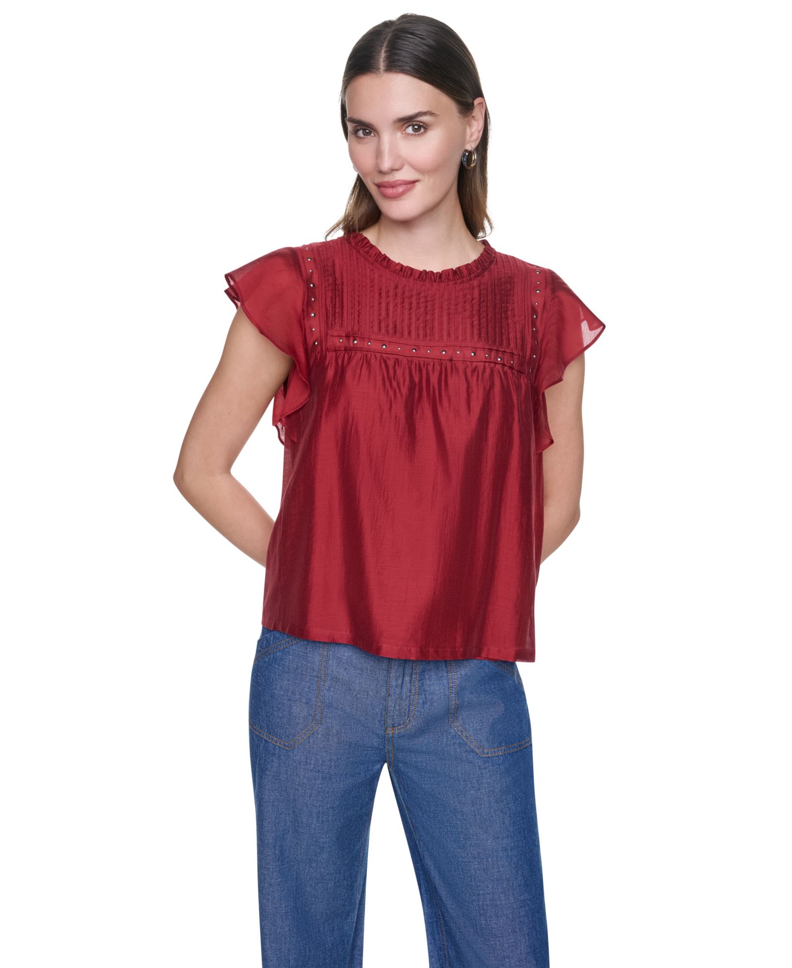 DKNY Women's Pin-Tucked Studded Blouse