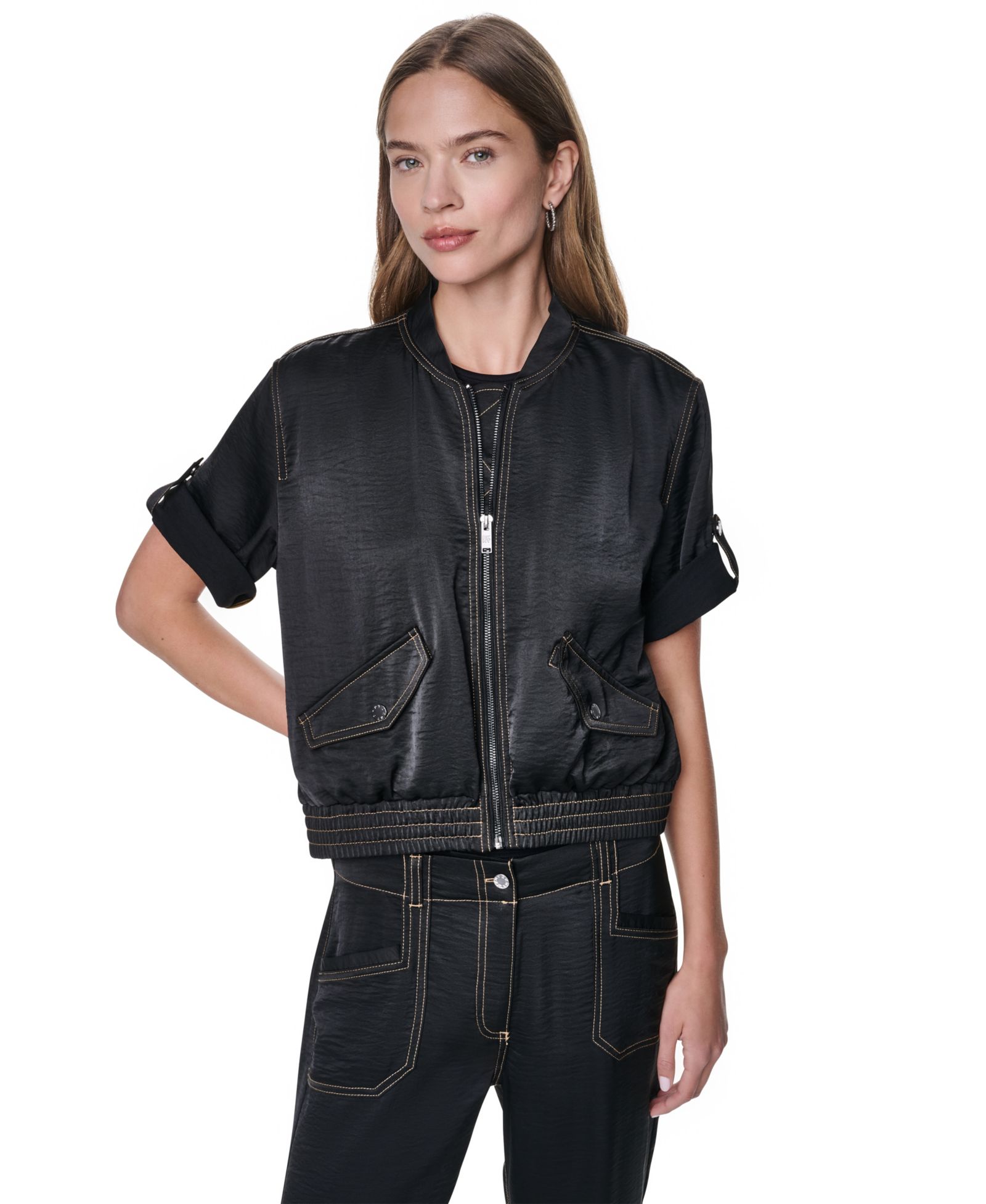 DKNY Women's Roll-Tab Contrast Stitch Glazed Jacket