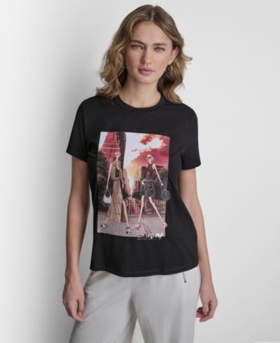 DKNY Women's Manhattan Henge Conversational Crewneck T-Shirt